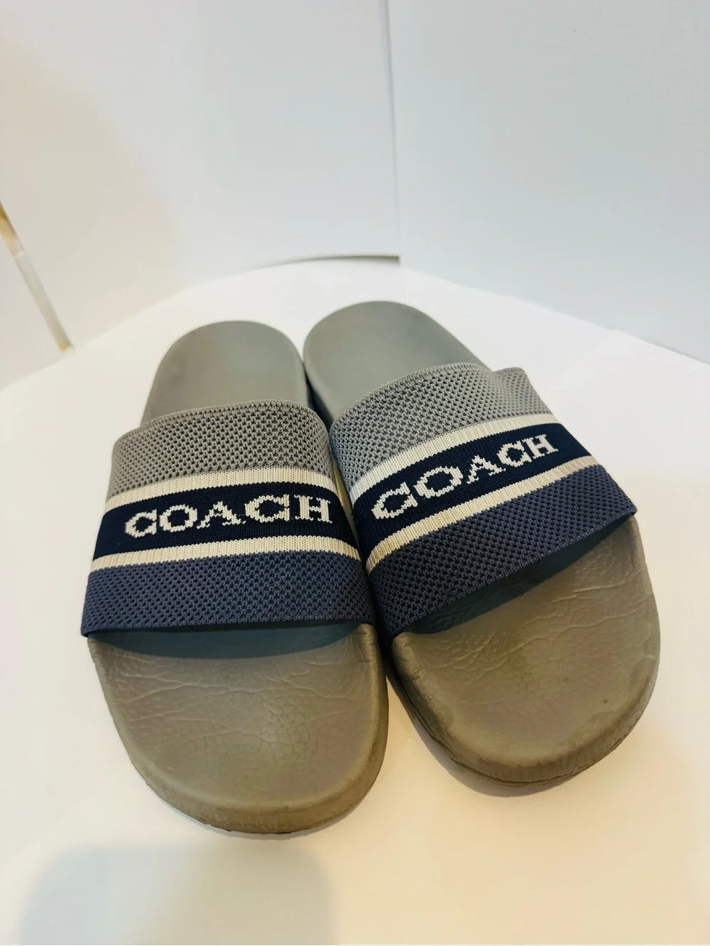 Coach Gray and Navy Logo Slide Sandals for Men